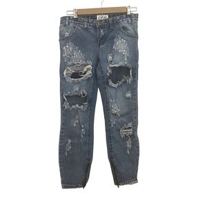 One By One Teaspoon Trashed Free Birds Distressed‎ Low Rise Medium Wash Jeans 26